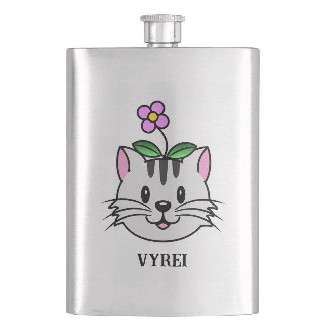 Petaca Un gato Personalizado con flor en la cabeza (Anverso)