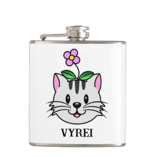 Petaca Un gato Personalizado con flor en la cabeza