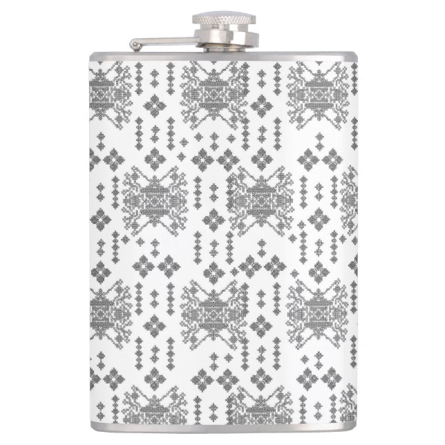 Petaca un patrón blanco y negro con fondo blanco (Anverso)