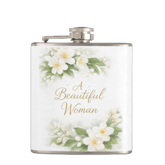 Petaca Una hermosa mujer frasco de vinilo floral blanco