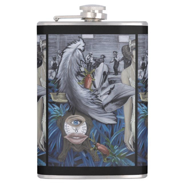 Petaca "Una pluma y un frasco envuelto vinilo de la (Anverso)