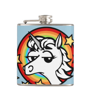 PETACA UNICORNIO DIVERTIDO DEL DIBUJO ANIMADO Y FRASCO
