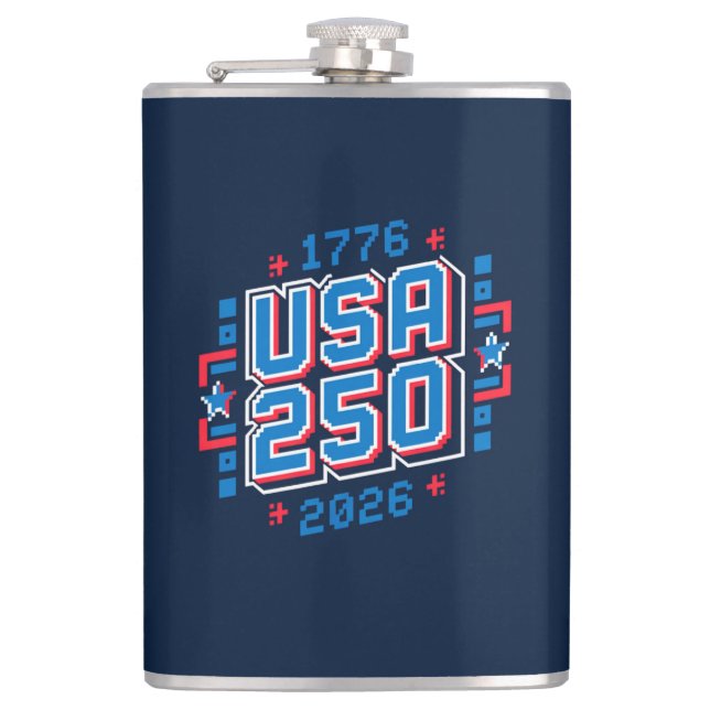 Petaca USA 250 - 1776 a 2026 Pixel Art (Anverso)