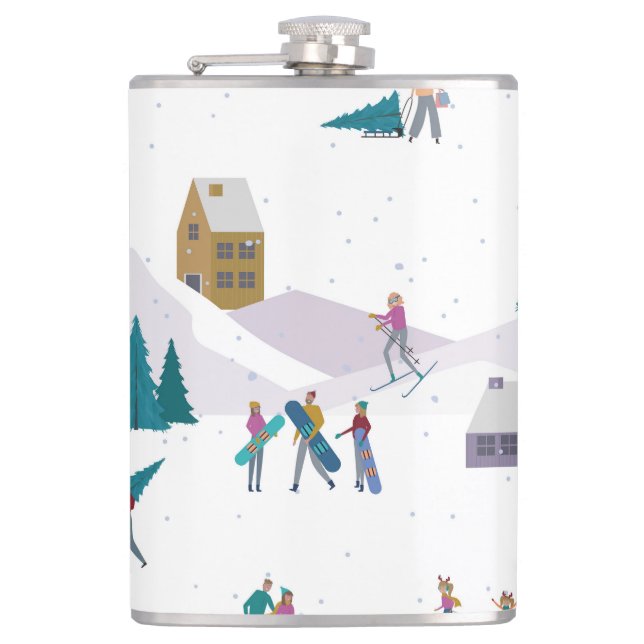 Petaca Vacaciones en los Alpes de Invierno: gente activa  (Anverso)