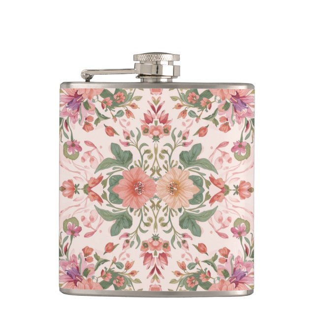 Petaca Valentine's Day, Lovely Pink Flowers Pattern  (Anverso)