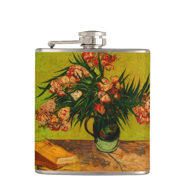 Petaca Van Gogh Vase Con Oleanders Y Libros Arte Floral (Anverso)