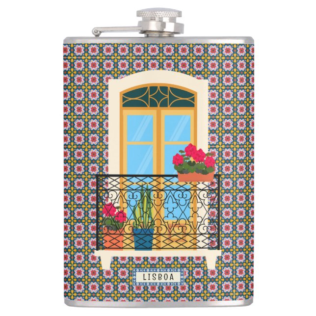 Petaca Ventana de la casa de Lisboa con plantas y azulejo (Anverso)