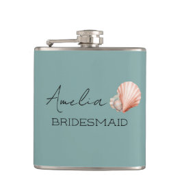 Petaca Verde Mar con Personalizado de Boda con Concha