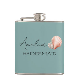 Petaca Verde Mar con Personalizado de Boda con Concha