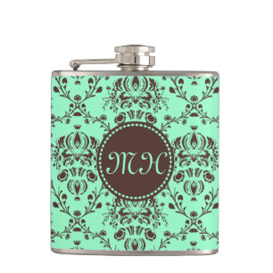 Petaca Verde menta marrón elegante del damasco del