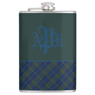 Petaca Verde monogramado, azul y Aqua Plaid