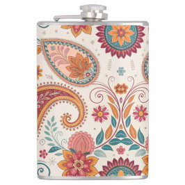 Petaca Vibrante Boho Paisley patrón floral blanco