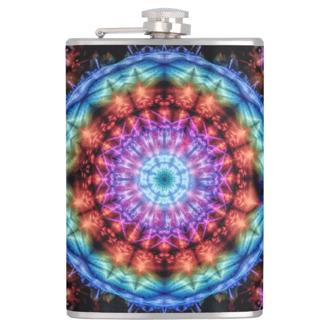 Petaca Vibrante Tie Dye Kaleidoscope Arcoiris Mandala (Anverso)