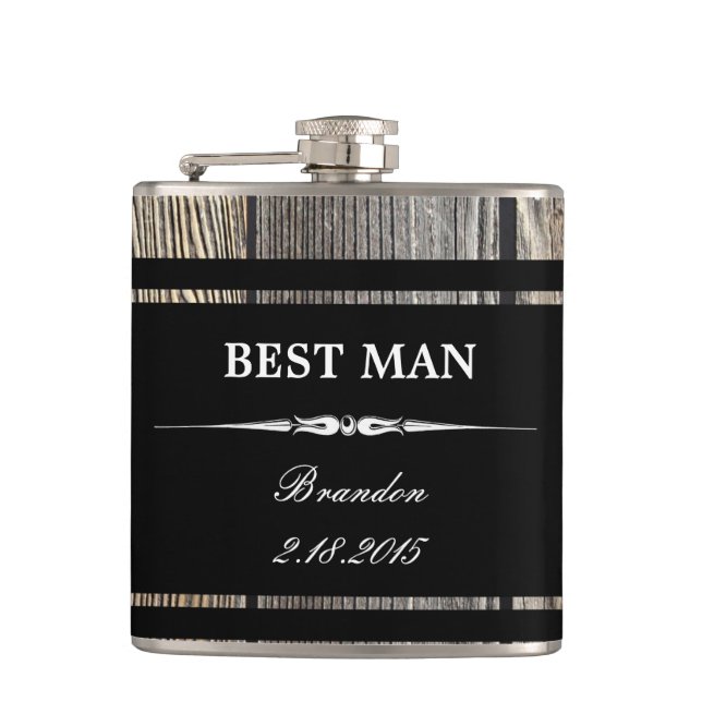 Petaca Vieja Wood Black BEST MAN Boda Flask (Anverso)