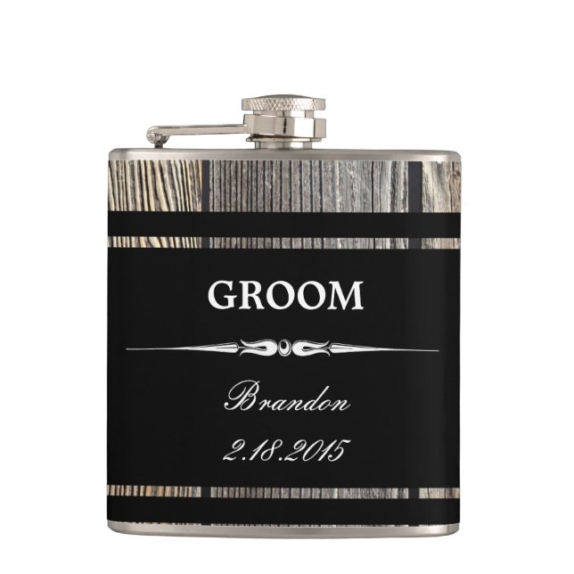 Petaca Vieja Wood Black GROOM Boda Flask (Anverso)