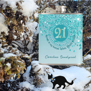 Petaca Vigésimo primer y Verde azulado Purpurina azul y c