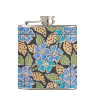 Petaca Vincapervinca azul ornamentada floral Art Nouveau