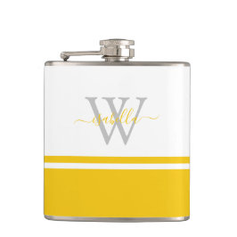 Petaca Viñeta Monogramada Flask Moderno Script Amarillo
