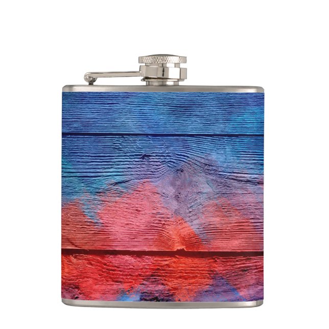 Petaca Vintage de madera roja y azul #2 (Anverso)