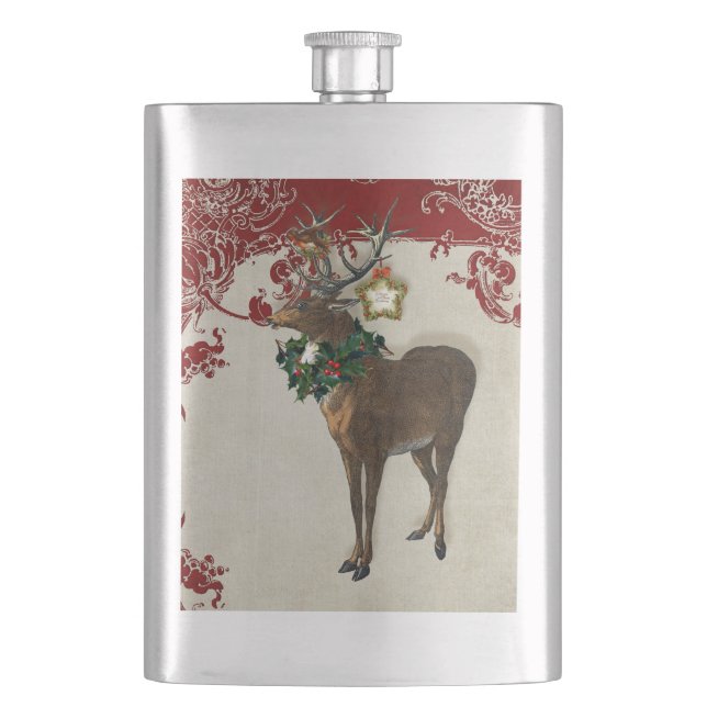 Petaca Vintage Elegance Navidades Deer Antlers Damask (Anverso)