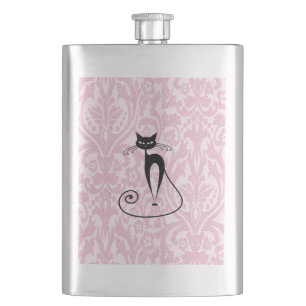 Petaca Vintage elegante del damasco del gato negro