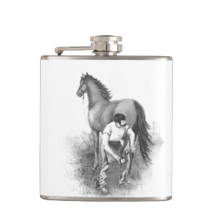 Petaca Vintage Farrier Horse Shoing Black White Art