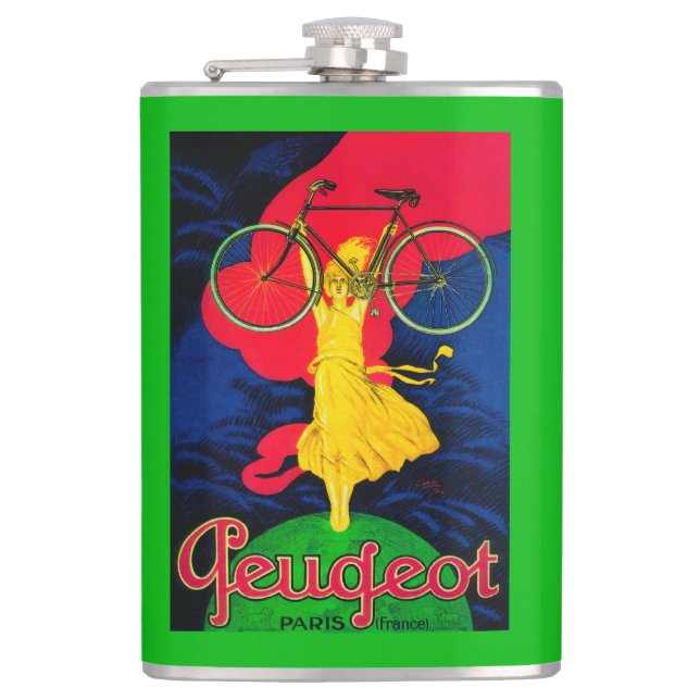 Petaca Vintage PosterEurope de la bicicleta de Peugeot (Anverso)