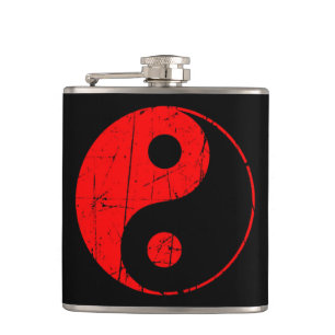 Petaca Vintage rojo y negro rasguñado Yin Yang