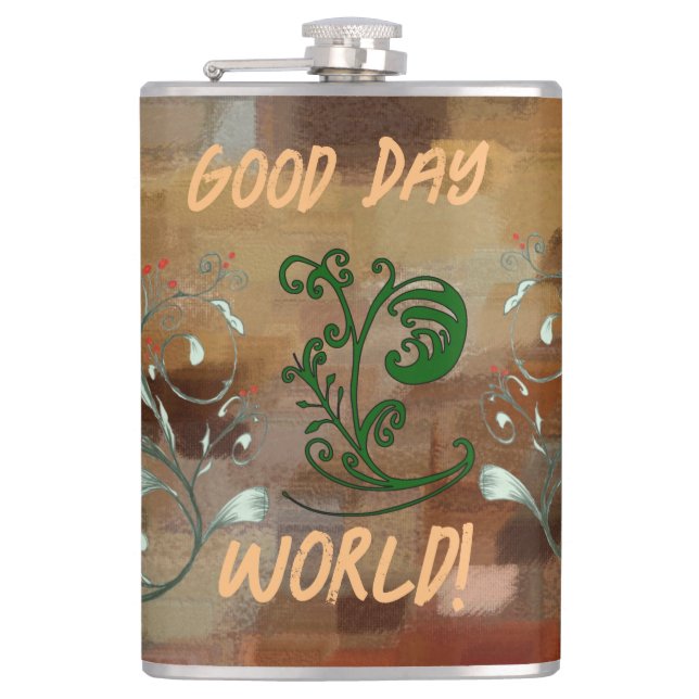 Petaca Vinyl Wrapped Flask "Good Day World" (Anverso)