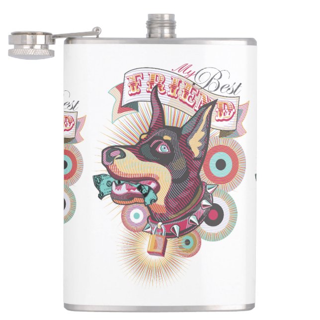 Petaca Vinyl Wrapped Flask – Urban Loyalty Doberman Art (Abierto)