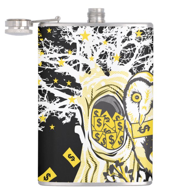 Petaca Vinyl Wrapped Flask – Urban Tree Owl & Wealth  (Abierto)