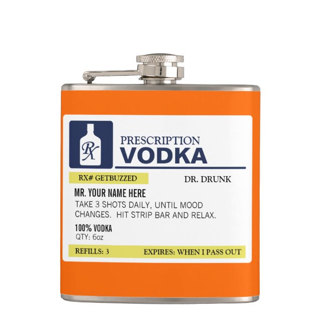 Petaca Vodka divertida de la prescripción (Anverso)