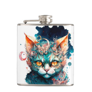 Petaca Watercolor cat en estilo steampunk