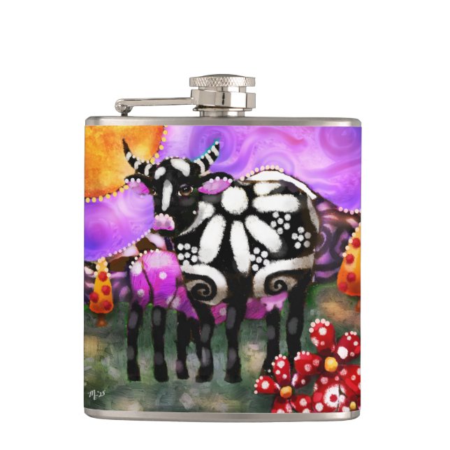 Petaca Whimsical Abstract Momma & Baby Cow Funky Farm (Anverso)