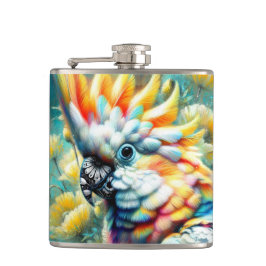 Petaca Whimsical Cockatoo Ave Amarillo Poppies Floral