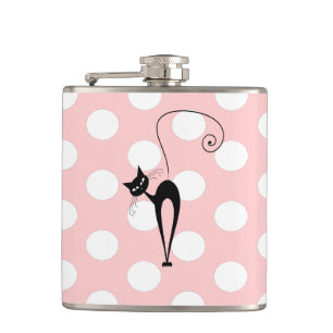 Petaca Whimsical Funny gato negro elegante puntos de polk