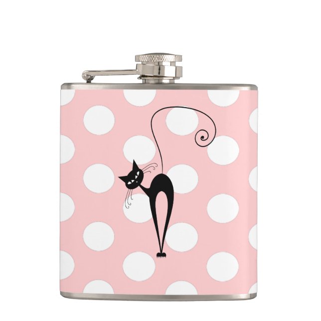 Petaca Whimsical Funny gato negro elegante puntos de polk (Anverso)