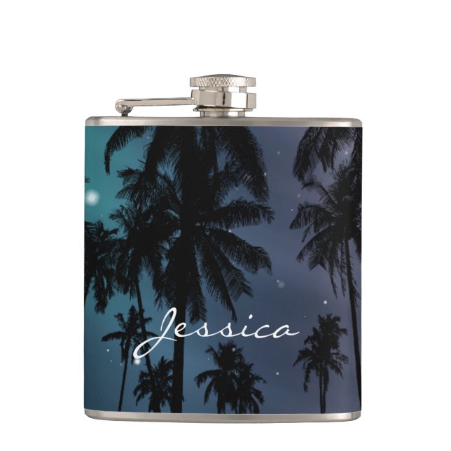 Petaca Whimsical Palm Trees and Starry Night Personalised (Anverso)