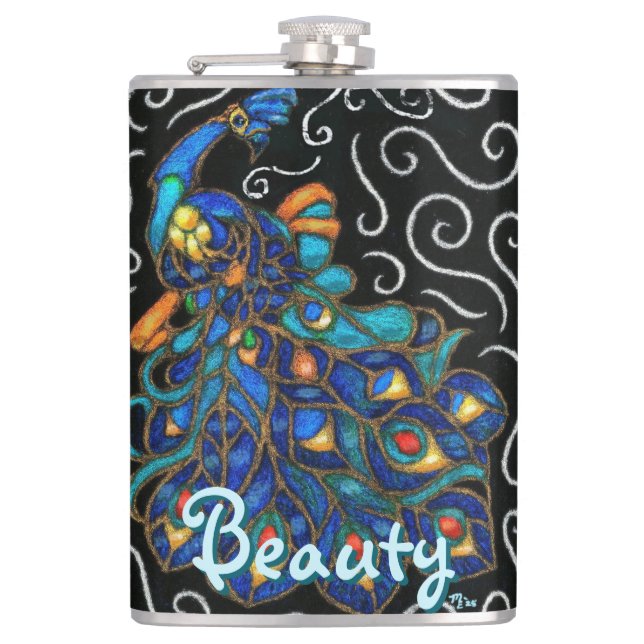 Petaca Whimsical Peacock Chalk Pastel Bird Personalizado (Anverso)