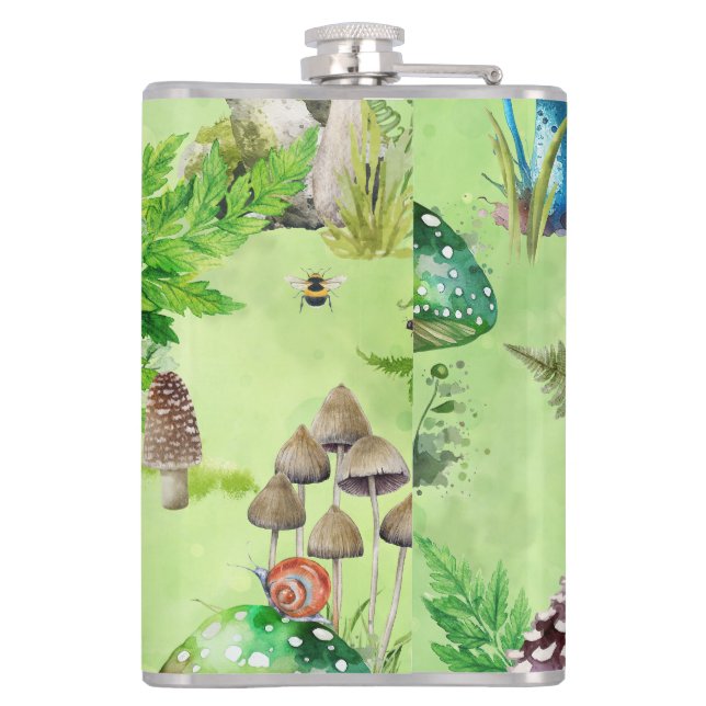 Petaca Whimsical Watercolor Mushroom Garden (Reverso)