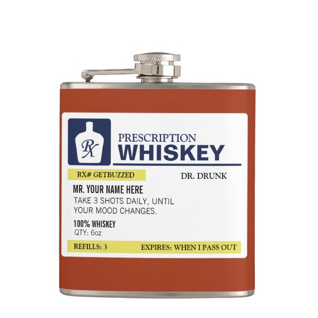 Petaca Whiskey con receta graciosa (Anverso)