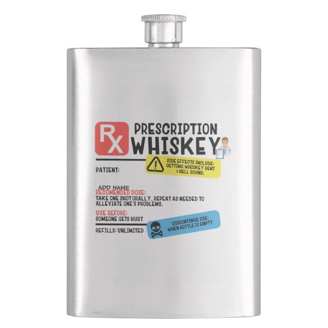 Petaca Whiskey con receta graciosa (Anverso)