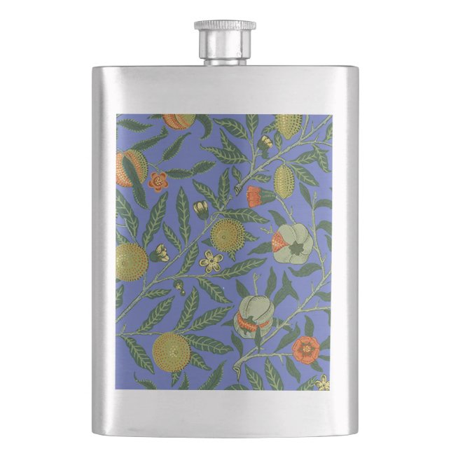 Petaca William Morris Papel de fondo azul granate (Anverso)