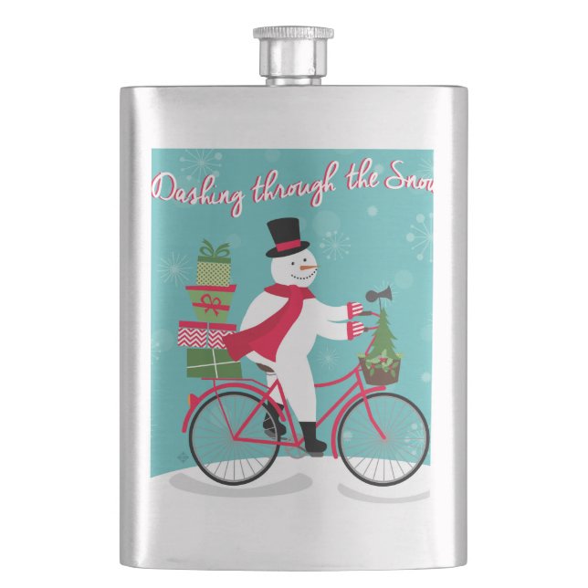 Petaca Winter Whimisical snowman en bicicleta (Anverso)