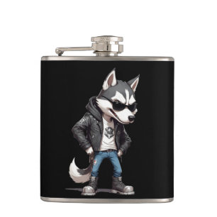 Petaca Wolf Biker Rebel Leather Jacket estilo Guay urbano