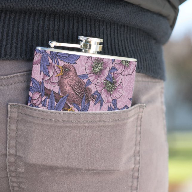 Petaca Wren y hellebore, rosa y violeta (In Situ)