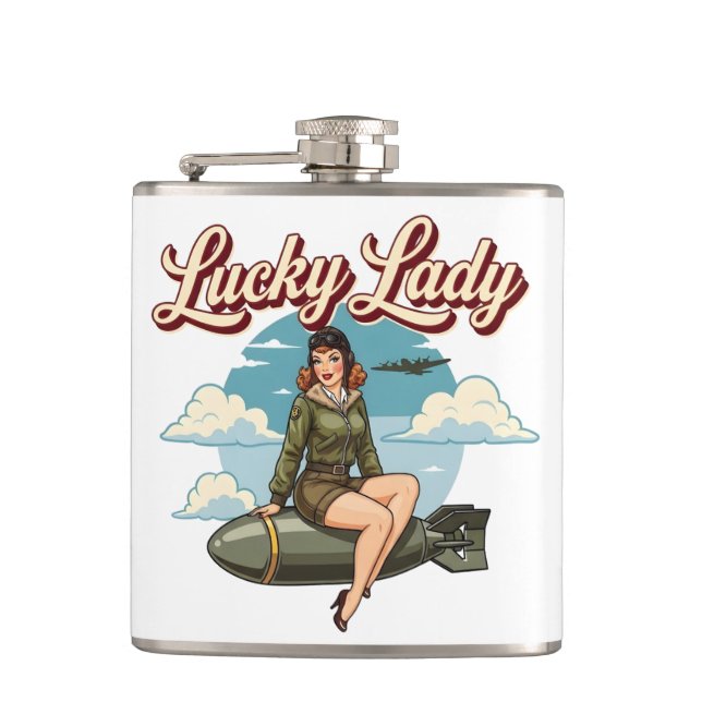 Petaca WWII Bomber "Lucky Lady" Nose Art (Anverso)