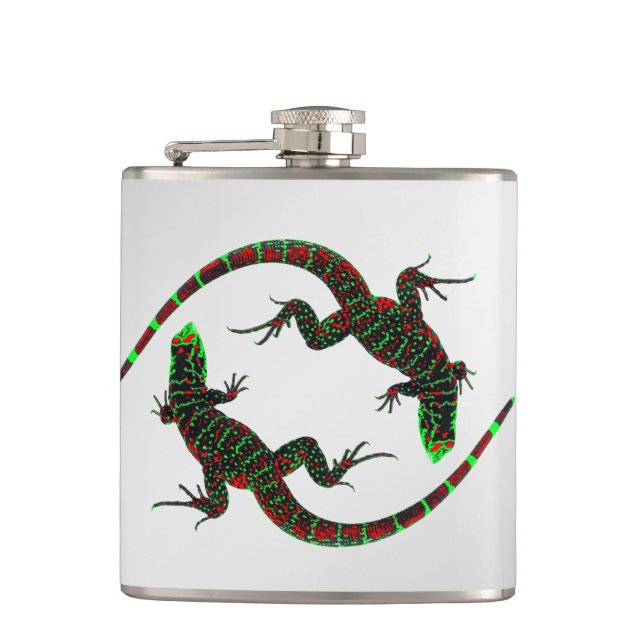 Petaca Yin Yang Lizards Silver (Anverso)