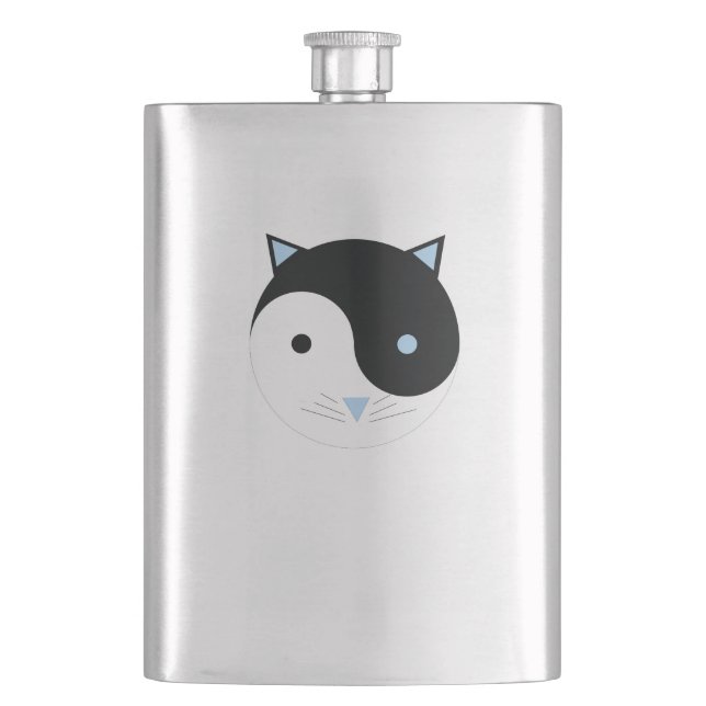 Petaca YinYang Kitty en azul Cute Meditación Diseño de Yo (Anverso)