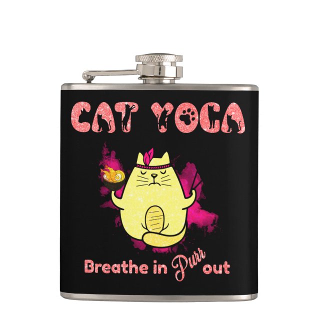 Petaca Yoga lindo gato - "Respira, sale" (Anverso)